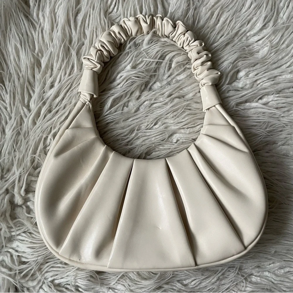 Sinbono Vegan Faux Lambskin Leather Ava Ivory Scrunch Handle Hobo Bag One Size